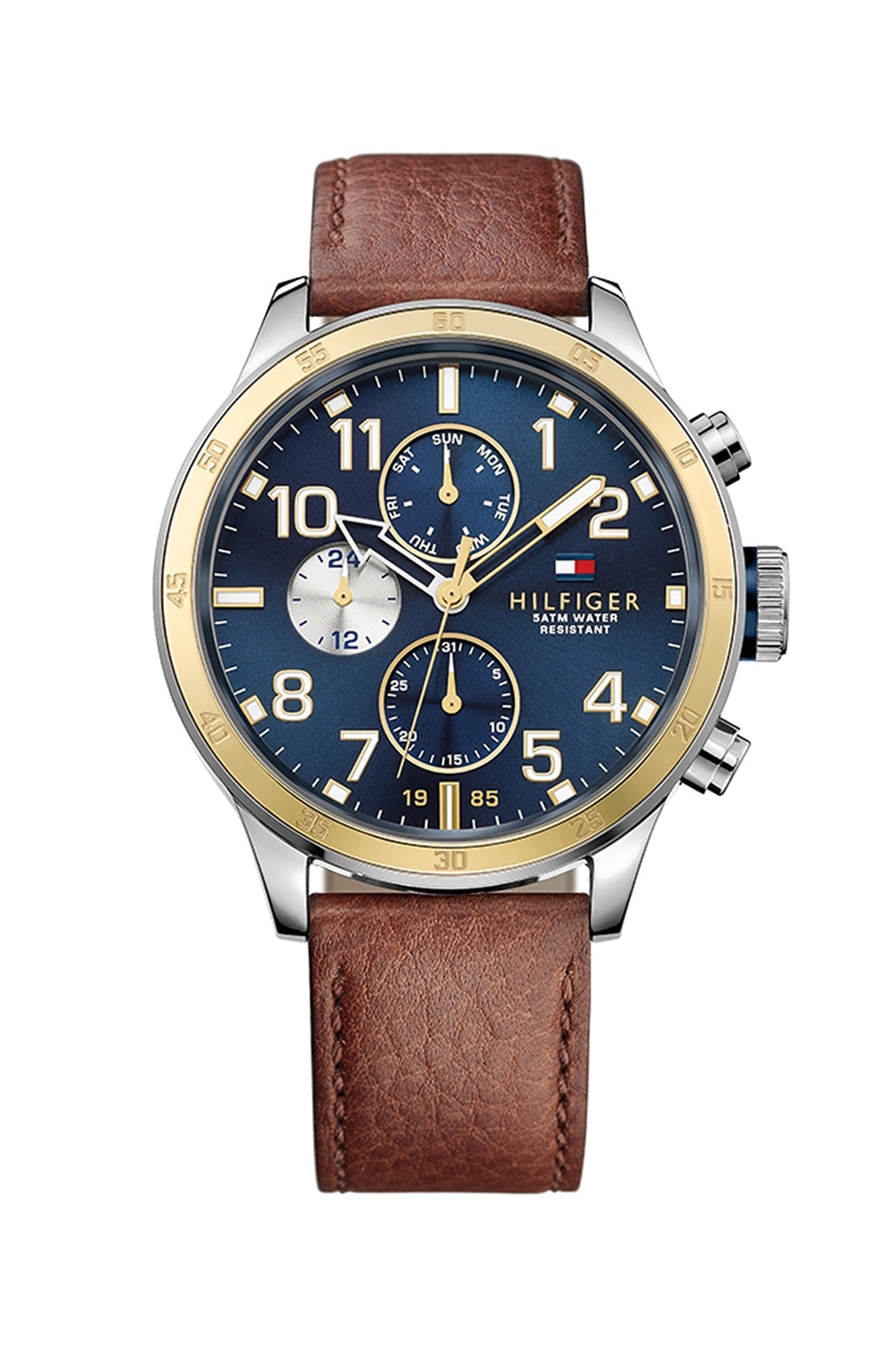 Tommy Hilfiger, Ceas quartz cu o curea de piele, Maro