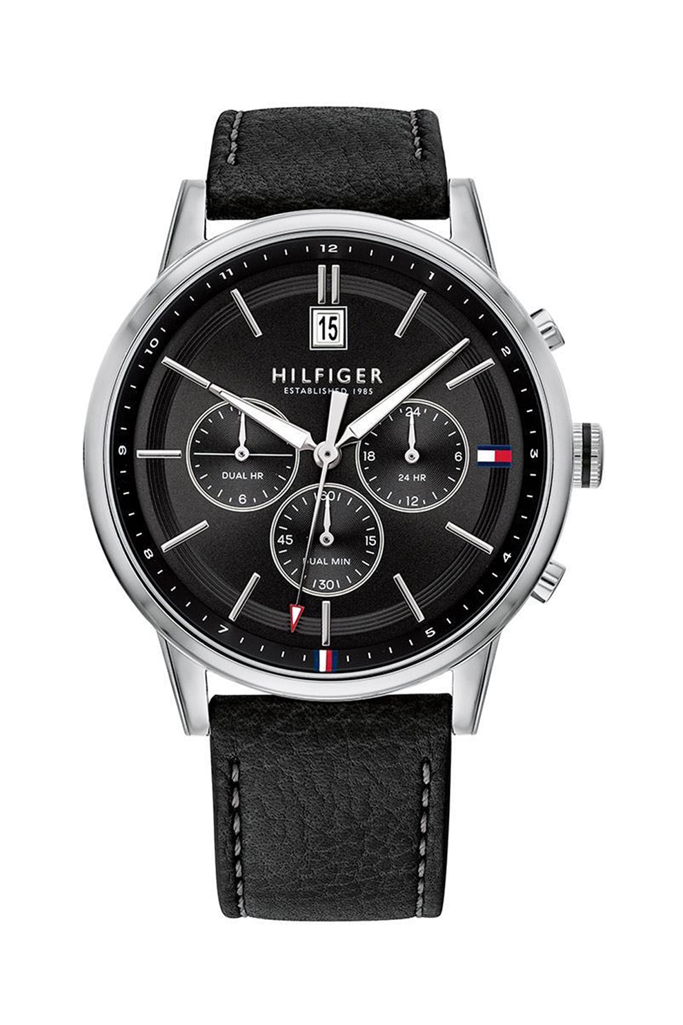 Tommy Hilfiger, Ceas cu o curea de piele Kyle, Negru/Argintiu