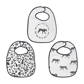 Set 3 bavete, Jollein Leopard, alb negru Set 3 bavete, Jollein Leopard, alb negru
