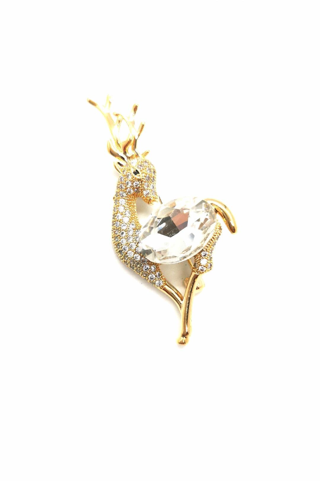 Brosa GOLD RUDOLPH cristale, aliaj placat cu aur de 18K, 25 g, Cutie cadou