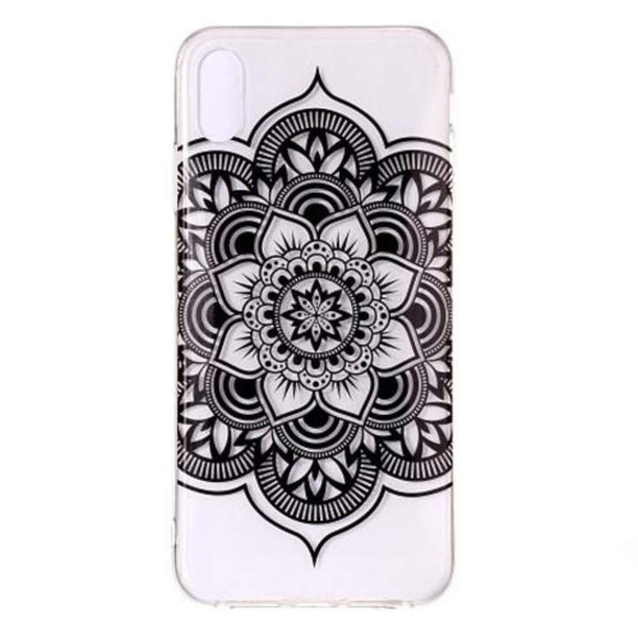 Husa silicon compatibil cu Apple iPhone X, compatibil cu Apple iPhone XS model Mandala,Tpu, Antisoc, Viceversa Transparent/Negru