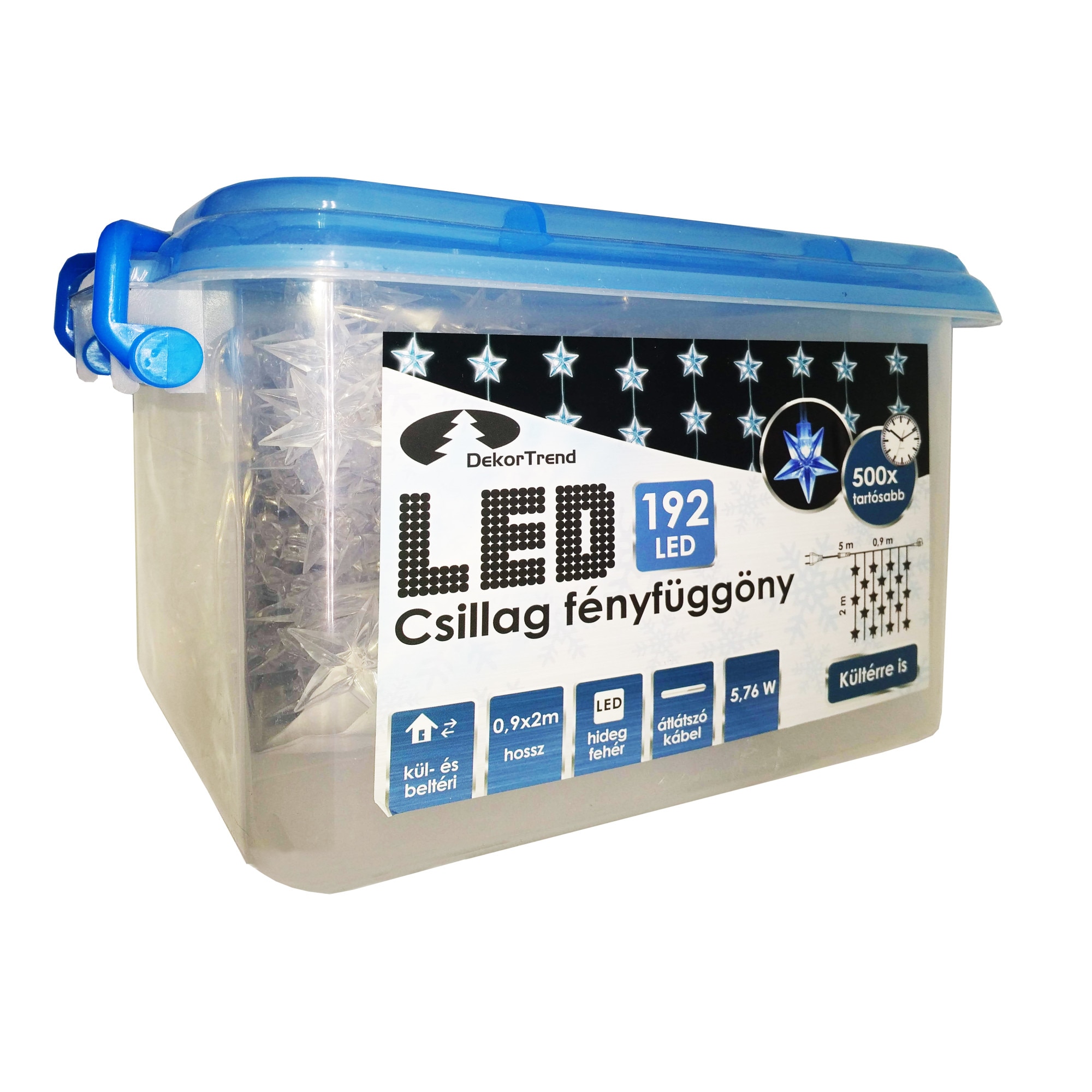 Perdea luminoasa cu stele, DekorTrend, KDS 145, 192 LEDuri, lungime 0,9 x 2m, alb rece, cablu transparent, cablu de alimentare 5m, interior-exterior