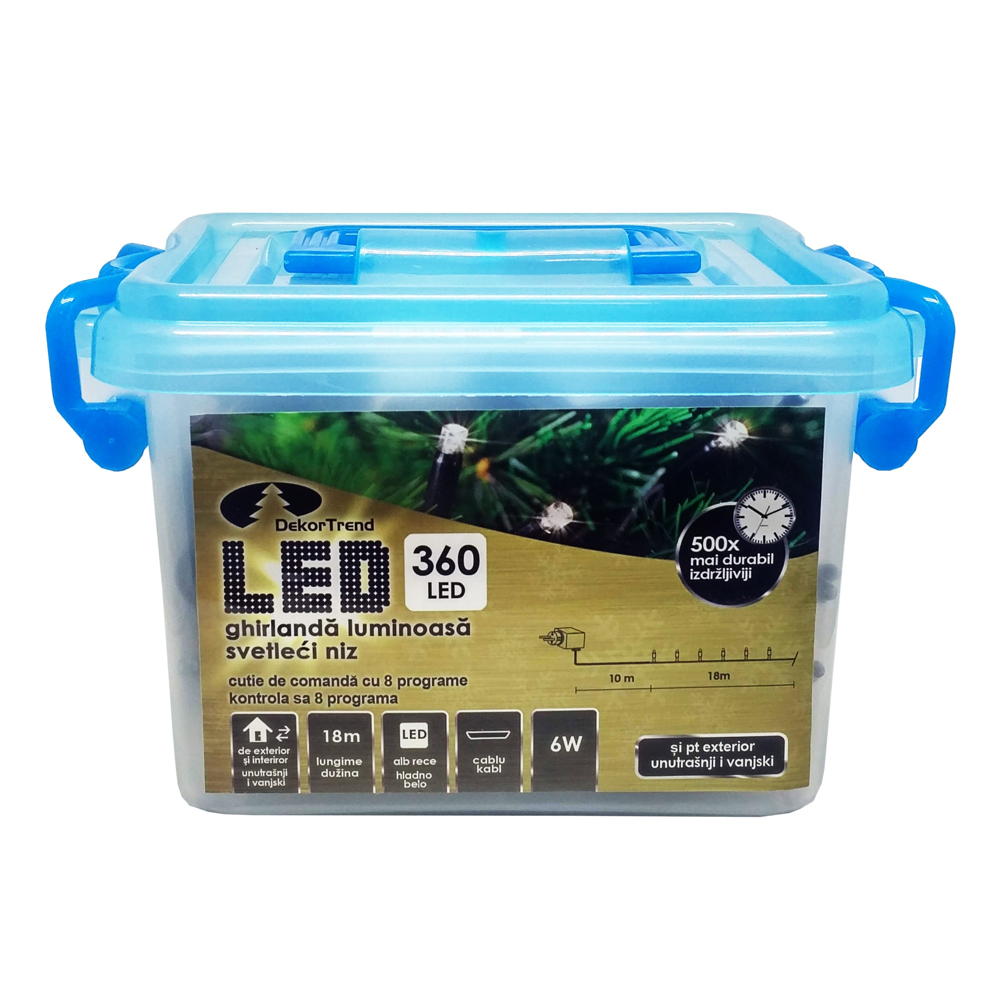 Ghirlanda luminoasa Dekortrend, KDV 362, 360 LEDuri, lungime 18m, alb rece, cablu negru, cu cablu alimentare 10m, interior-exterior