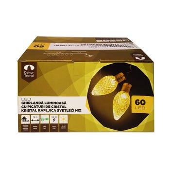 Ghirlanda luminoasa cu Cristale, DekorTrend, KDE 061, 60 LEDuri, lungime 12m, alb cald, cablu verde, cu cablu de alimentare 5m, interior-exterior Ghirlanda luminoasa cu Cristale, DekorTrend, KDE 061, 60 LEDuri, lungime 12m, alb cald, cablu verde, cu cablu de alimentare 5m, interior-exterior