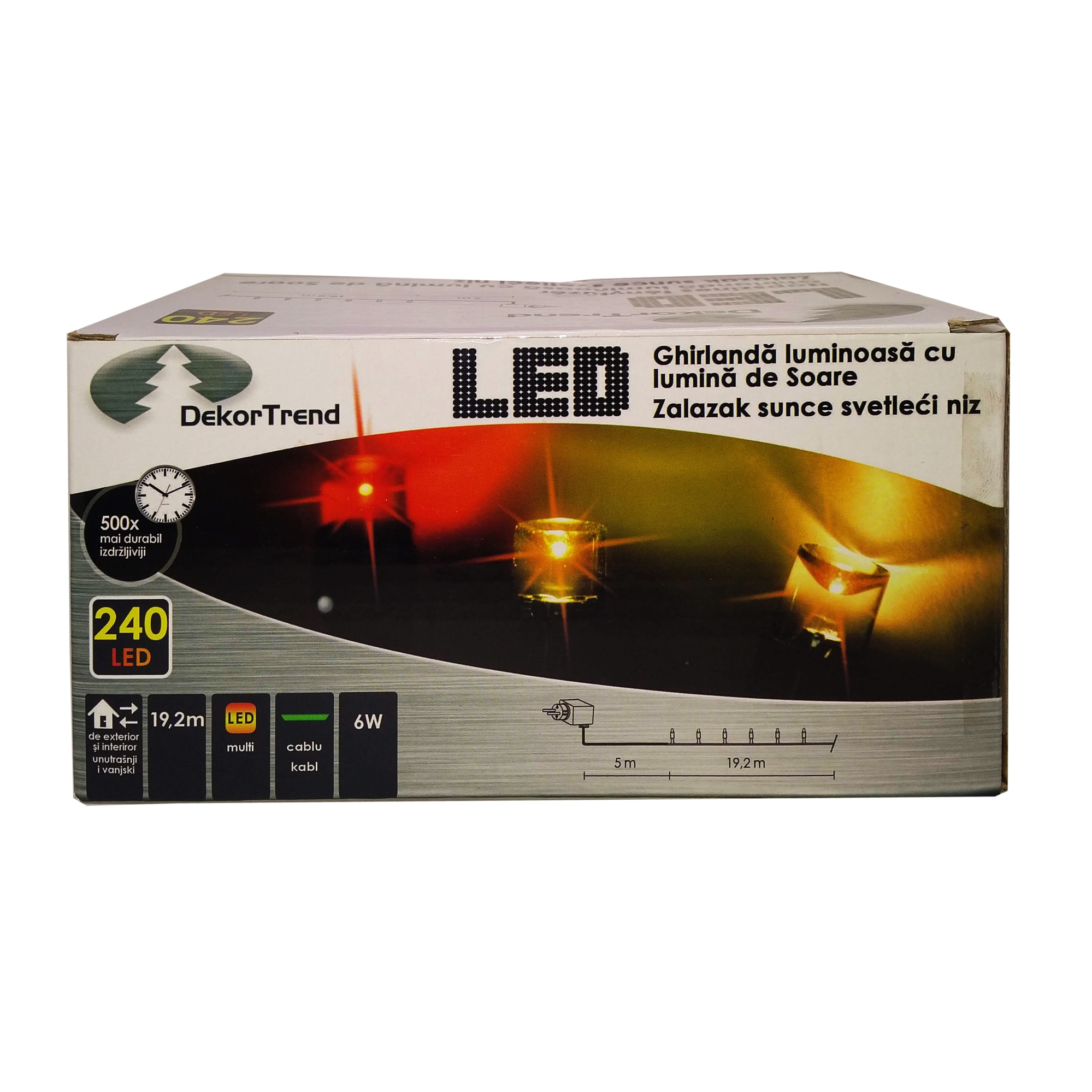 Ghirlanda luminoasa cu luminile Soarelui, DekorTrend, KDM 241, 240 LEDuri, lungime 19,2m, alb cald + alb iedera + rosu, cablu verde, cu cablu de alimentare 5m, interior-exterior