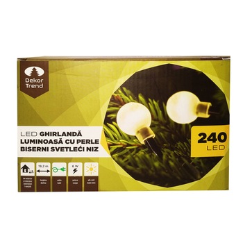 Ghirlanda luminoasa cu margele, DekorTrend, KDG 241, 240 LEDuri, lungime 19,2m, alb cald, cablu verde, cu cablu de alimentare 5m, interior-exterior Ghirlanda luminoasa cu margele, DekorTrend, KDG 241, 240 LEDuri, lungime 19,2m, alb cald, cablu verde, cu cablu de alimentare 5m, interior-exterior