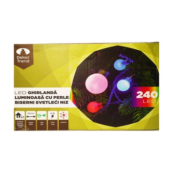 Ghirlanda luminoasa cu margele, DekorTrend, KDG 245, 240 LEDuri, lungime 19,2m, multicolor, cablu verde, cu cablu de alimentare 5m, interior-exterior Ghirlanda luminoasa cu margele, DekorTrend, KDG 245, 240 LEDuri, lungime 19,2m, multicolor, cablu verde, cu cablu de alimentare 5m, interior-exterior