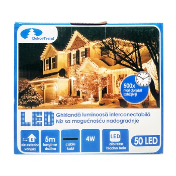 Ghirlanda luminoasa Contact LED interconectabil, DekorTrend, KDK 003, 50 LEDuri, alb rece, lungime 5m, cablu negru gros, cauciucat, cu cablu alimentare 1.8m, exterior, conectabile 20 Ghirlanda luminoasa Contact LED interconectabil, DekorTrend, KDK 003, 50 LEDuri, alb rece, lungime 5m, cablu negru gros, cauciucat, cu cablu alimentare 1.8m, exterior, conectabile 20