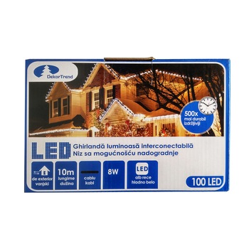 Ghirlanda luminoasa Contact LED interconectabil, DekorTrend, KDK 004, 100 LEDuri, alb rece, lungime 10m, cablu negru gros, cauciucat, cu cablu alimentare 1.8m, exterior, conectabile 10 Ghirlanda luminoasa Contact LED interconectabil, DekorTrend, KDK 004, 100 LEDuri, alb rece, lungime 10m, cablu negru gros, cauciucat, cu cablu alimentare 1.8m, exterior, conectabile 10