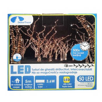 Ghirlanda luminoasa Contact LED interconectabil cu sclipire, DekorTrend, KDK 202, 50LEDuri, lungime 5m, alb cald + alb rece, cablu alb gros, cauciucat, cu cablu alimentare 1,8m, exterior, conectabile 20 Ghirlanda luminoasa Contact LED interconectabil cu sclipire, DekorTrend, KDK 202, 50LEDuri, lungime 5m, alb cald + alb rece, cablu alb gros, cauciucat, cu cablu alimentare 1,8m, exterior, conectabile 20