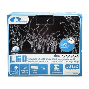 Ghirlanda luminoasa Contact LED interconectabil cu sclipire, DekorTrend, KDK 212, 100LEDuri, lungime 10m, alb cald + alb rece, cablu alb gros, cauciucat, cu cablu alimentare 1,8m, exterior, conectabile 10 Ghirlanda luminoasa Contact LED interconectabil cu sclipire, DekorTrend, KDK 212, 100LEDuri, lungime 10m, alb cald + alb rece, cablu alb gros, cauciucat, cu cablu alimentare 1,8m, exterior, conectabile 10