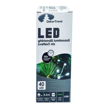 Ghirlanda luminoasa DekorTrend, KDL 042, 40 LEDuri, circumferinta 3,2m, alb rece, cablu verde, cu cablu de alimentare 1,5m, interior Ghirlanda luminoasa DekorTrend, KDL 042, 40 LEDuri, circumferinta 3,2m, alb rece, cablu verde, cu cablu de alimentare 1,5m, interior