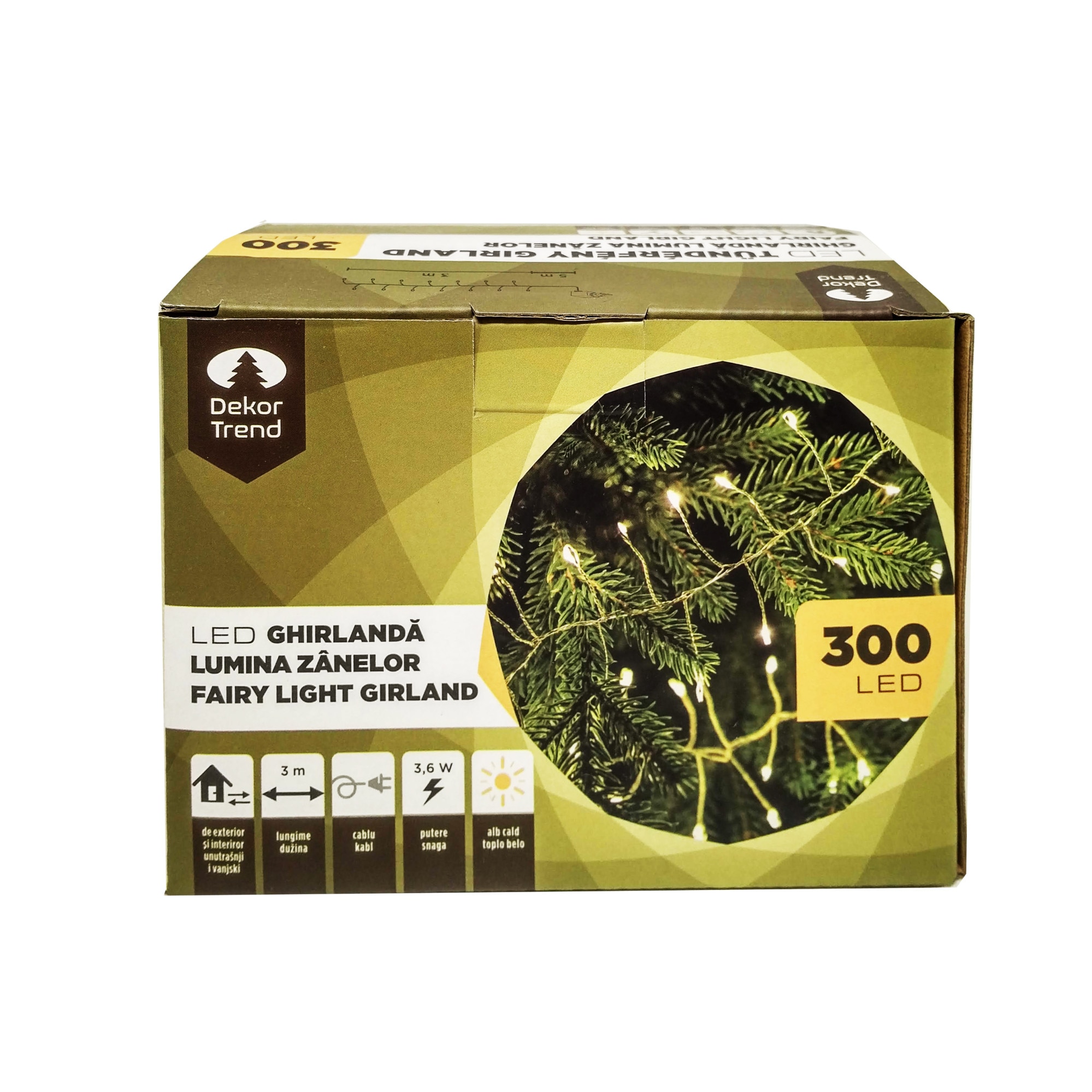 Ghirlanda deasa decor Lumina Zanelor, DekorTrend, KDC 311, 300 LEDuri, lungime 3m, alb cald, cablu argintiu, cablu de alimentare 5m, interior