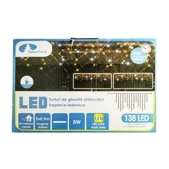 Turturi luminosi Dekortrend Contact LED interconectabil cu sclipire, KDK 103, 119 LEDuri alb cald + 19 LEDuri alb rece cu sclipire, lungime 2 x 0,9m, cablu alb gros, cauciucat, cu cablu alimenatre 1,8m, conetabile 5 Turturi luminosi Dekortrend Contact LED interconectabil cu sclipire, KDK 103, 119 LEDuri alb cald + 19 LEDuri alb rece cu sclipire, lungime 2 x 0,9m, cablu alb gros, cauciucat, cu cablu alimenatre 1,8m, conetabile 5