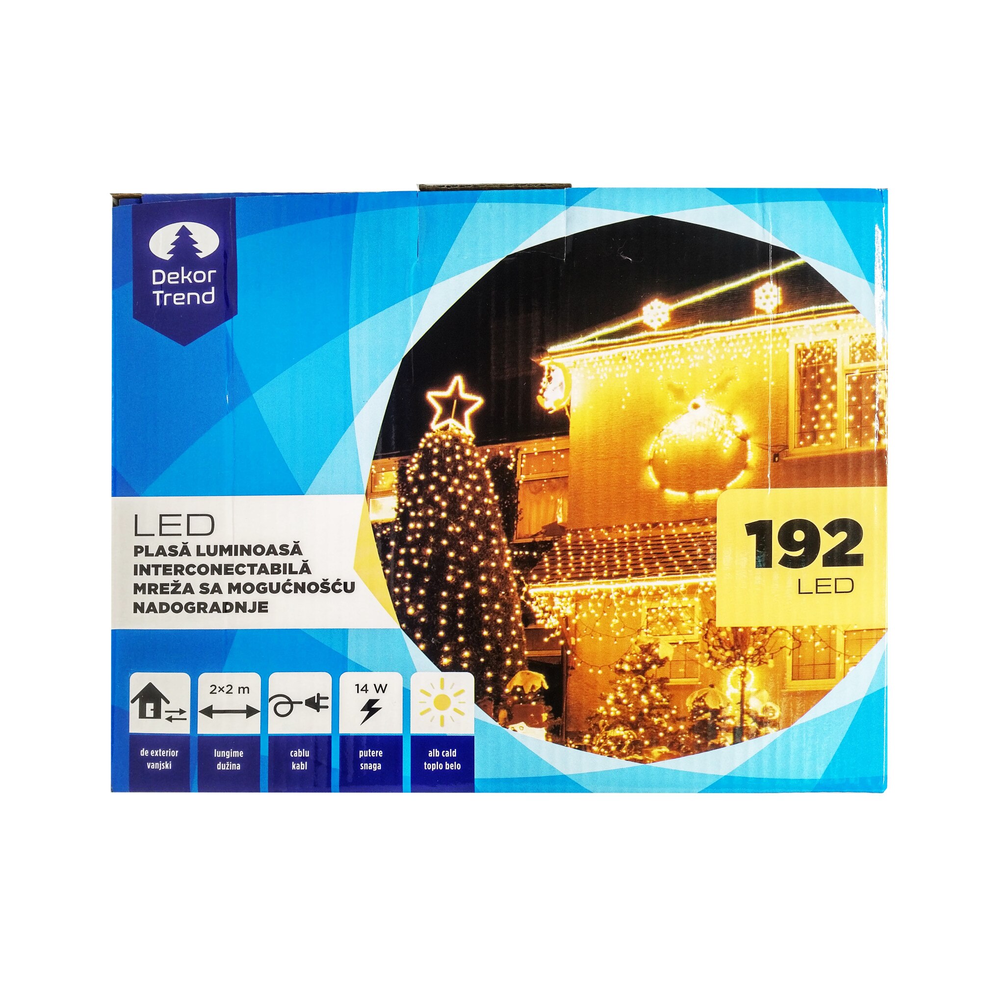 Plasa luminoasa Contact LED interconectabil, DekorTrend, KDK 018, 192 LEDuri, alb rece, lungime 2 x 1m, cablu negru gros, cauciucat, cu cablu alimentare 1,8m, exterior, conectabile 21