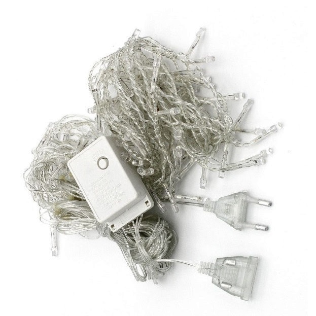 Instalatie de Craciun tip franjuri / turturi, 12 metri, 8 jocuri de lumini, culoare alb rece