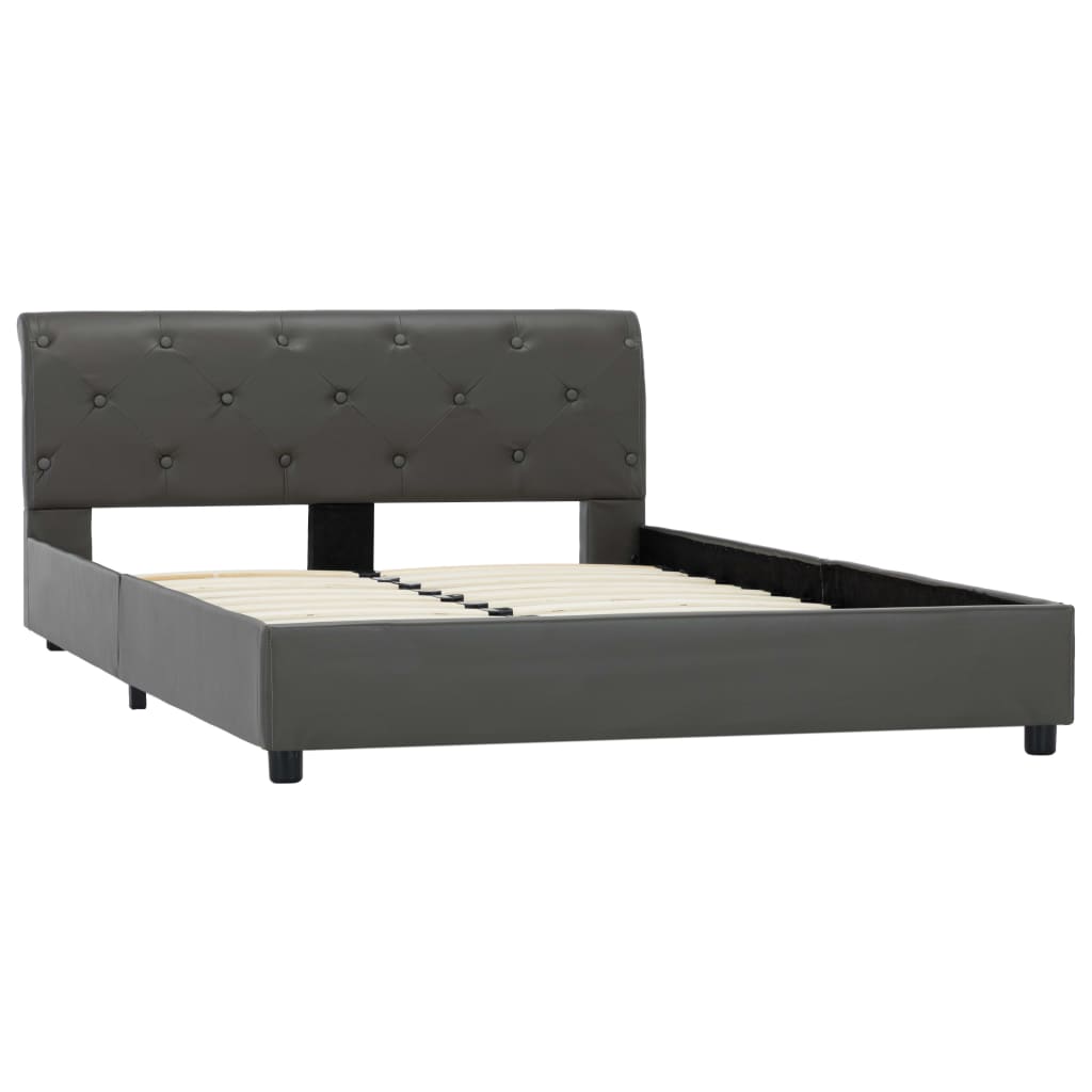 Cadru de pat dublu, tapitat, vidaXL- Piele ecologica, 140 x 200cm, Gri