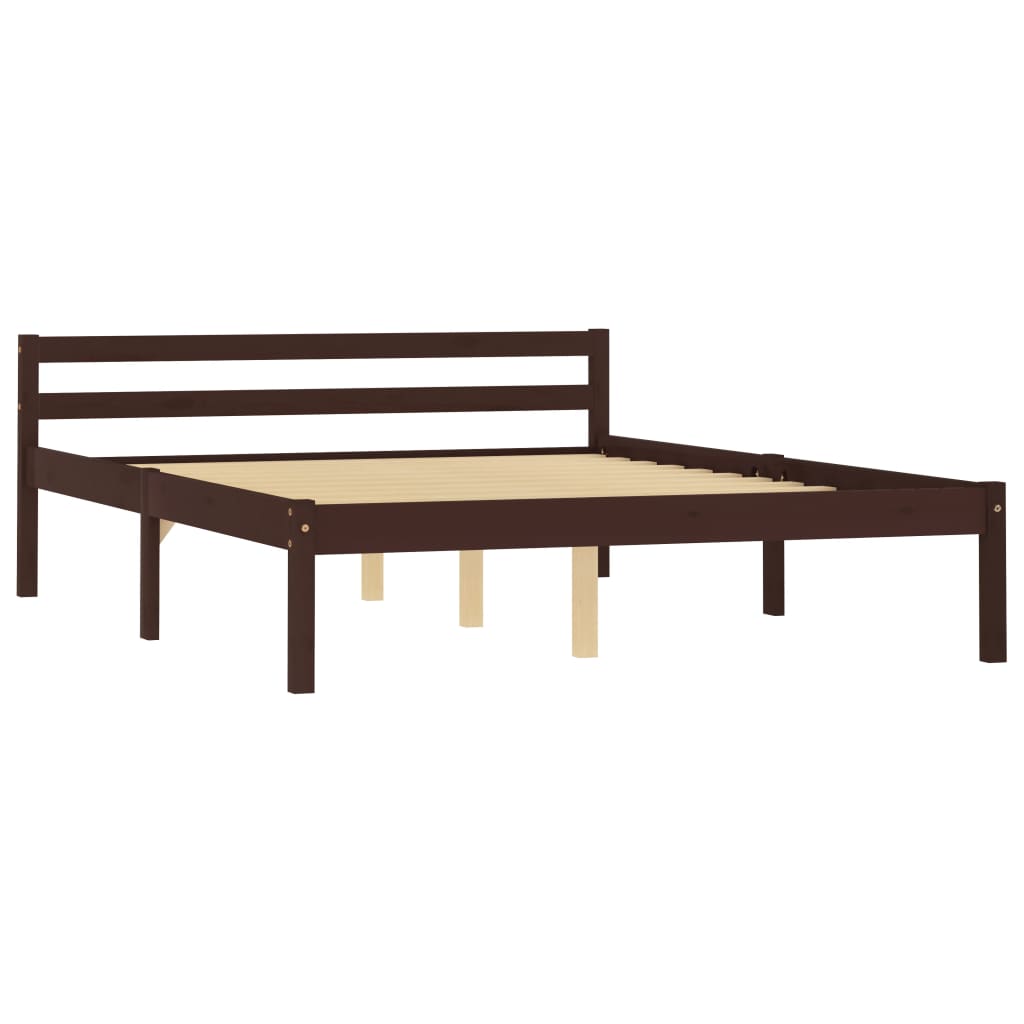 Cadru de pat dublu, vidaXL, Lemn masiv pin, 140 x 200 cm, Maro inchis