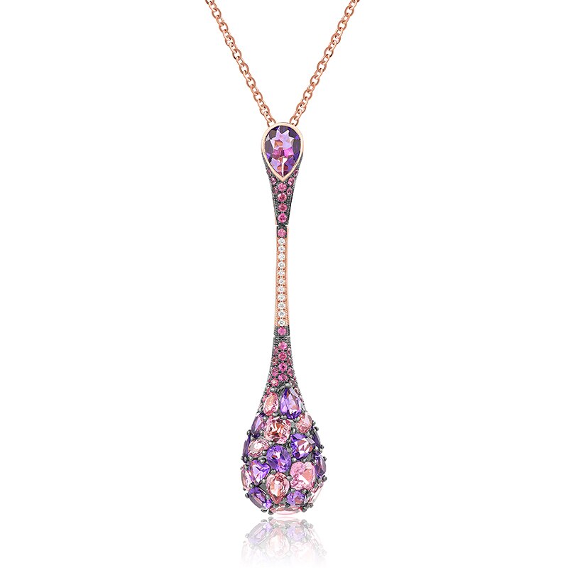 Pandantiv cu Lant Deruvo Aur 18k Diamante, Ametiste, Safire Roz, Ajustabil 40-45 P308645AMPS-R