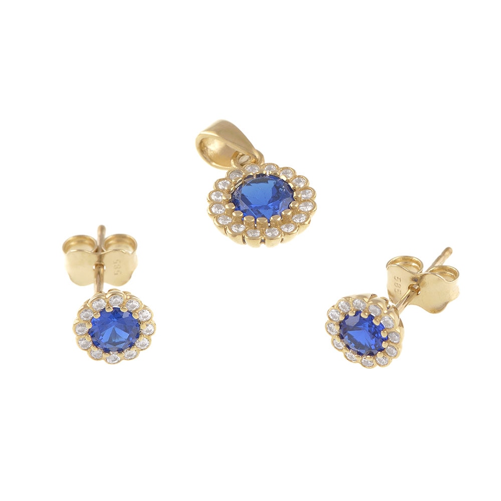 Set bijuterii aur 14k si cristale zirconia, pandantiv si cercei