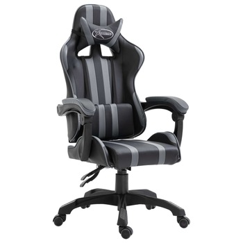 Scaun Gaming cu suport pentru picioare, vidaXL, Gri cu negru, 61,5 x 68 x (118 - 122) cm Scaun Gaming cu suport pentru picioare, vidaXL, Gri cu negru, 61,5 x 68 x (118 - 122) cm