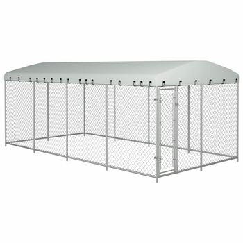 Tarc de exterior cu acoperis pentru caini, vidaXL, Otel, 8 x 4 x 2 m, Argintiu Tarc de exterior cu acoperis pentru caini, vidaXL, Otel, 8 x 4 x 2 m, Argintiu