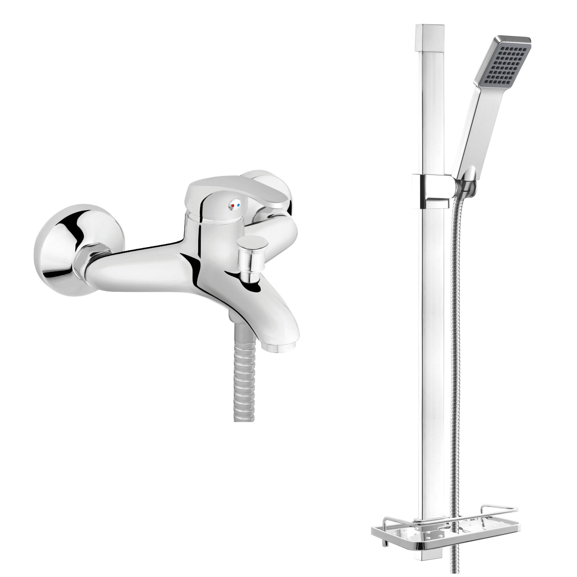 Set FERRO QUADRO& BASIC 2in1 Coloana de dus mobila QUADRO cu raft cosmetice + Baterie cada/dus Basic