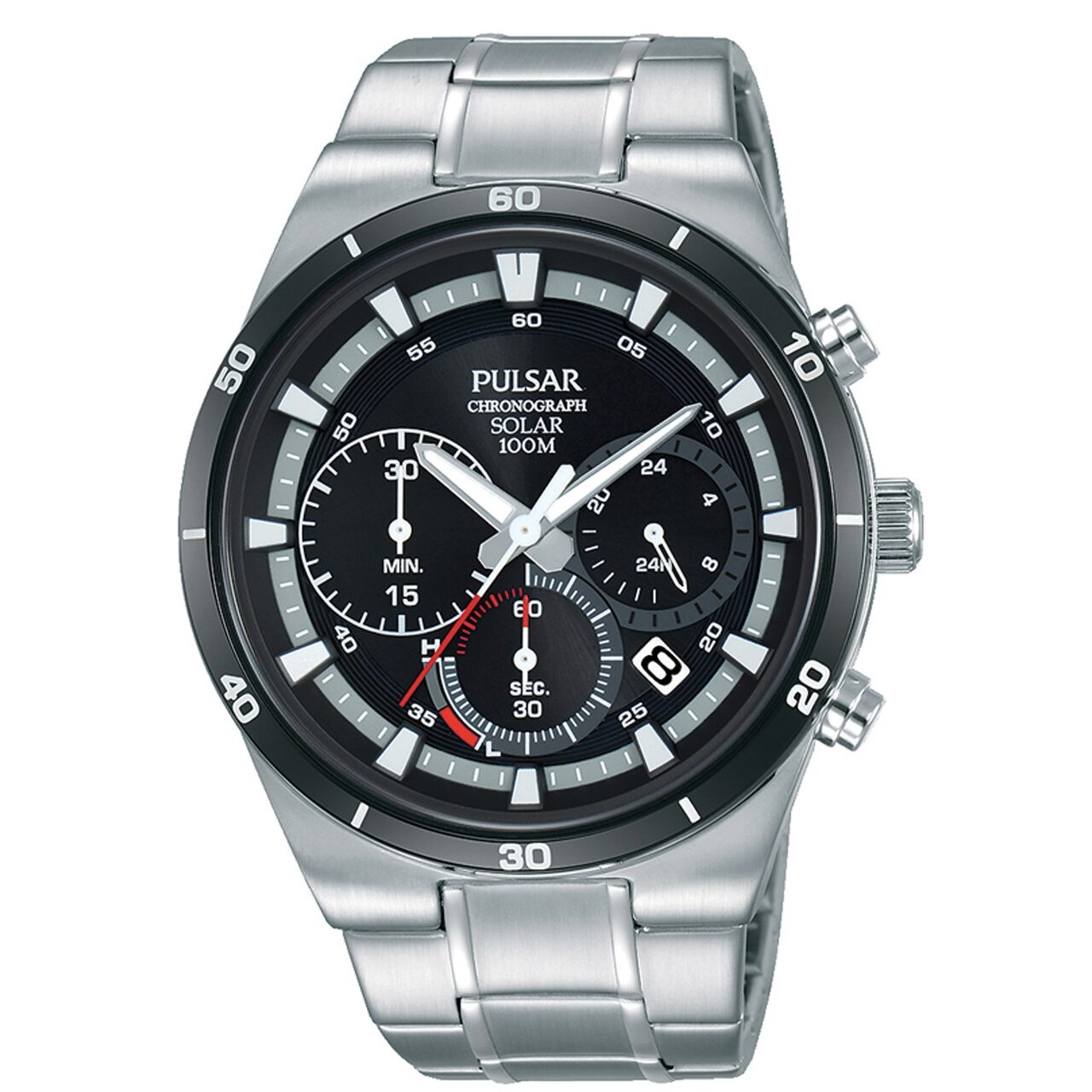 Ceas barbatesc Pulsar PZ5041X1 Solar Chrono 44mm, 10ATM, Argintiu