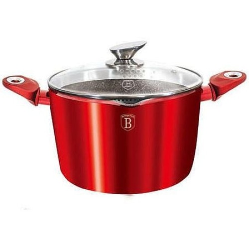 Oala marmorata 24 cm, 6 litri Metallic Line- Burgundy Edition Berlinger Haus Premium cu capac inductie BH-1531