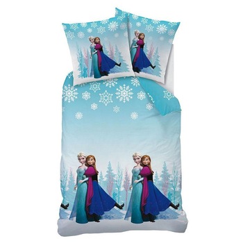 Lenjerie de pat bumbac 100%, 2 piese, Alb/Bleu Lenjerie de pat bumbac 100%, 2 piese, Alb/Bleu