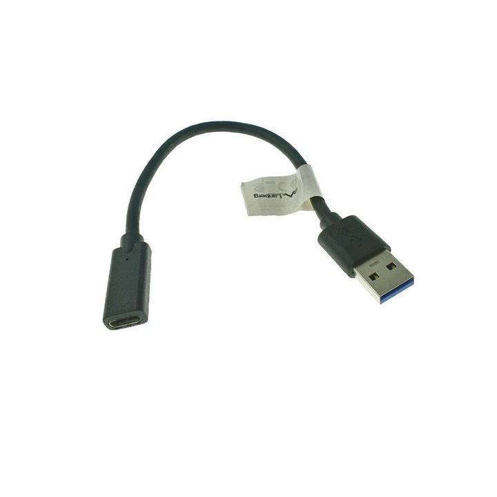 Cablu OTG USB 3.1 Lanberg Tip C mama - USB 3.1 tata, transfer 5Gb/s, lungime 15cm, negru