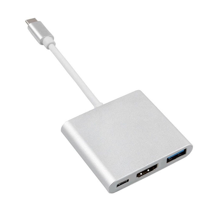 Адаптер Maclean MCTV-840, USB тип C, Мъжки към HDMI, USB 3.0 и USB тип C майка, 4K