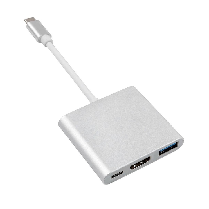 Adaptor Maclean MCTV-840, USB tip C tata la HDMI, USB 3.0 si USB tip C mama, 4K