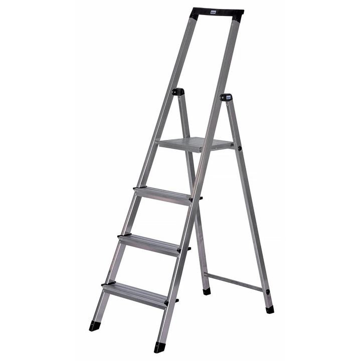 Scara dubla cu trepte pe o parte din aluminiu Krause Monto "Solidy", 2.85 m inaltime lucru, 4 trepte, pliabila