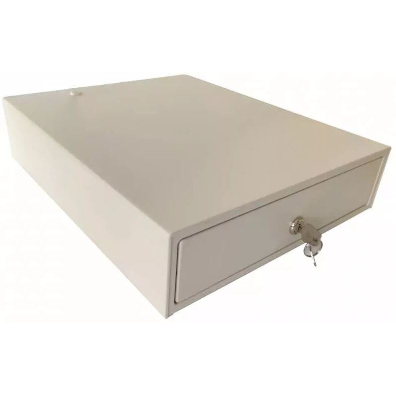 Sertar de bani metalic CDE300WH, 3 compartimente bancnote, 4 compartimente monede, alb