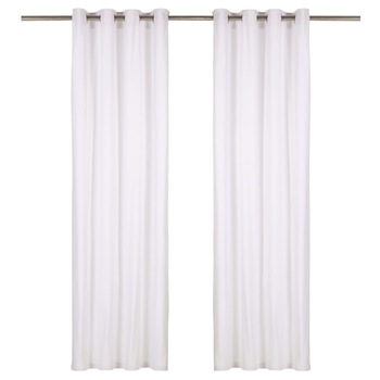 Set de 2 draperii cu inele metalice, vidaXL, Bumbac, 140 x 175 cm, Alb Set de 2 draperii cu inele metalice, vidaXL, Bumbac, 140 x 175 cm, Alb