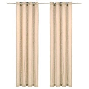 Set de 2 draperii opace cu inele metalice, vidaXL, Bumbac, 140 x 175 cm, Bej Set de 2 draperii opace cu inele metalice, vidaXL, Bumbac, 140 x 175 cm, Bej