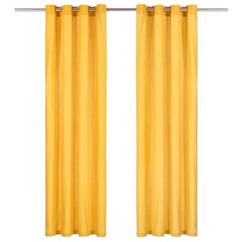 Set de 2 draperii opace cu inele metalice, vidaXL, Bumbac, 140 x 175 cm, Galben Set de 2 draperii opace cu inele metalice, vidaXL, Bumbac, 140 x 175 cm, Galben