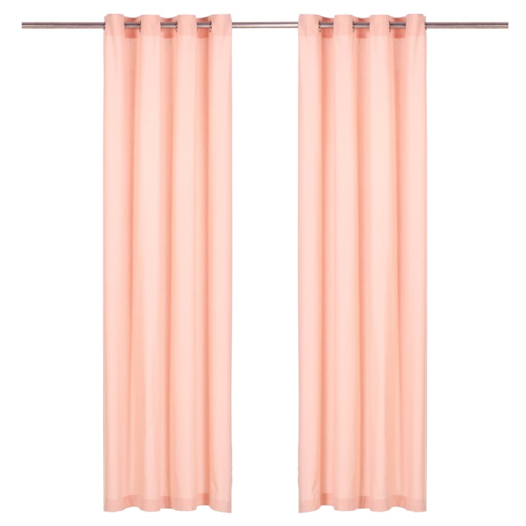 Perdele cu inele metalice, 2 buc., roz, 140 x 245 cm, bumbac