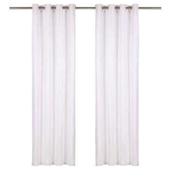 Set de 2 draperii cu inele metalice, vidaXL, Bumbac, 140 x 245 cm, Alb Set de 2 draperii cu inele metalice, vidaXL, Bumbac, 140 x 245 cm, Alb