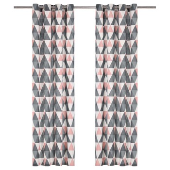 Set de 2 draperii opace cu model colorat, cu ocheti, vidaXL, Bumbac, 140 x 245 cm, Multicolor Set de 2 draperii opace cu model colorat, cu ocheti, vidaXL, Bumbac, 140 x 245 cm, Multicolor