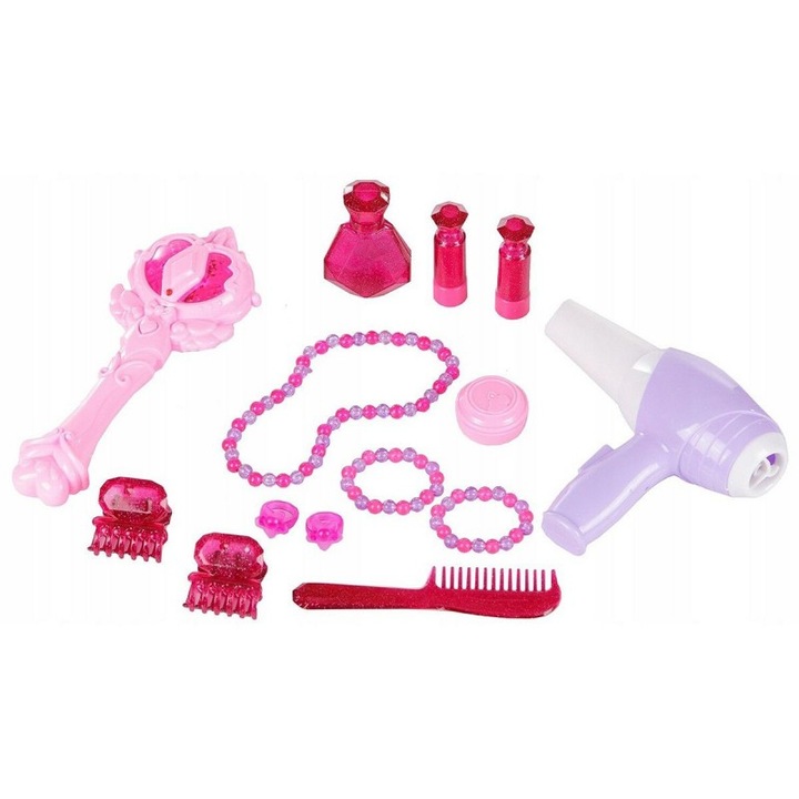 Iso játék sminkasztal, interaktív hangokkal és fényekkel, hajszárítóval és székkel, 60 cm magas