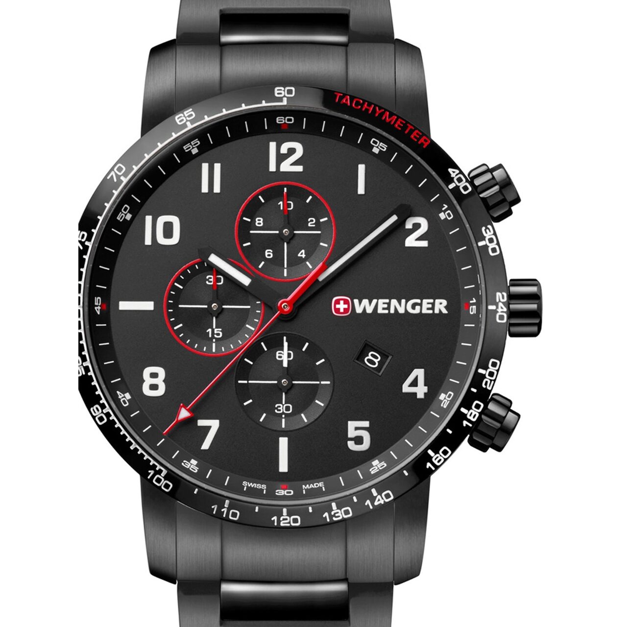 Ceas barbatesc Wenger 01.1543.115 Attitude Cronograf, 44mm, 10ATM, Negru