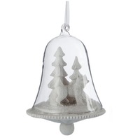 Decoratiune Clopot cu vulpe alba, Decolarox, polirasina/sticla, 12 cm
