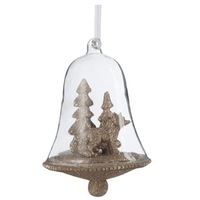 Decoratiune Clopot cu vulpe aurie, Decolarox, polirasina/sticla, auriu, 12 cm
