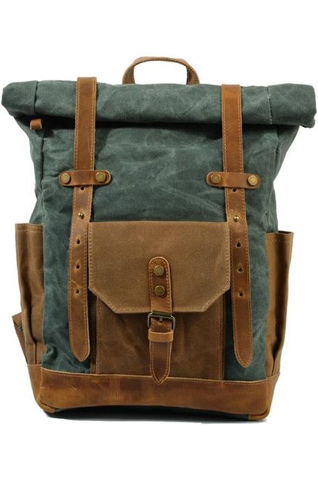 Rucsac din piele naturala si material textil cerat URBAN BAG Boston Turcoaz