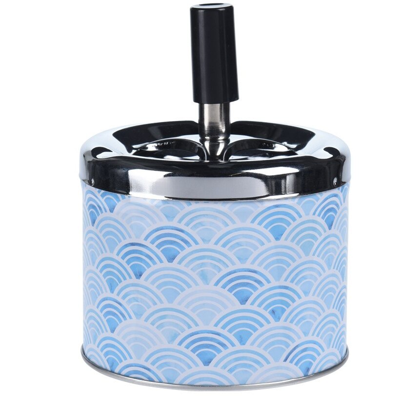 Scrumiera din metal cu buton, 9.5x8cm, albastra cu valuri