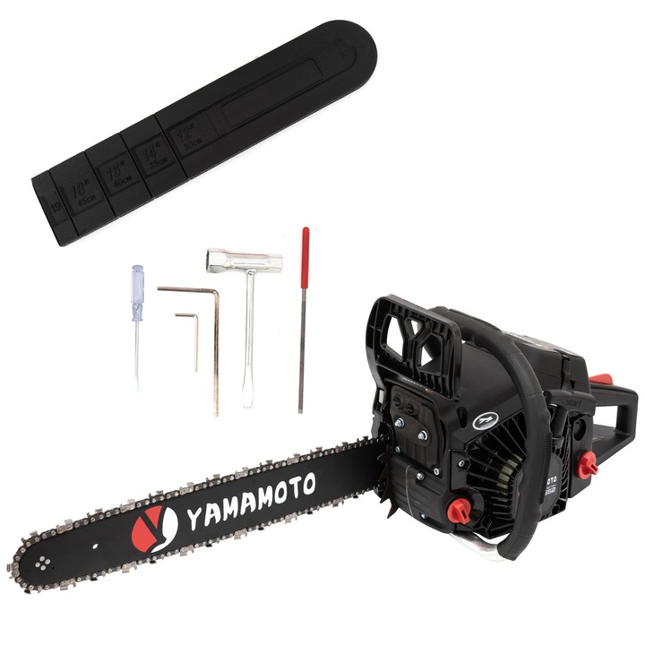Komplett Yamamoto benzines láncfűrész Professional Japan, 4,6 LE, magnézium indító és fékfedél