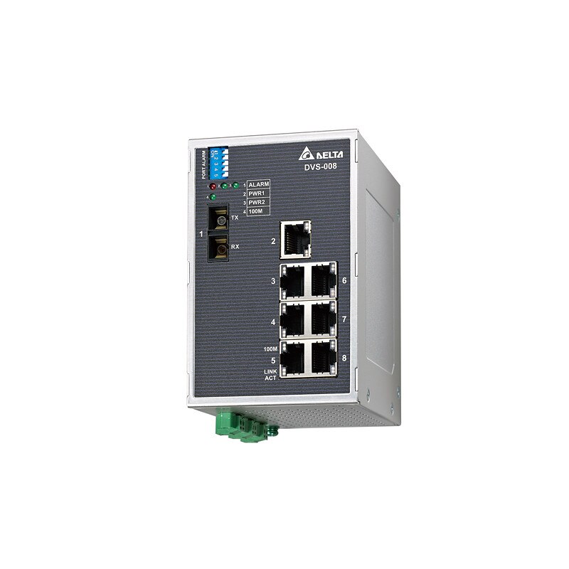 Switch ethernet industrial, fara management, 7 x RJ45, 12 - 48 VDC, multimode 5 km, compatibil cu protocoalele EtherNet/IP, Profinet, CC-LINK IE si DNP 3.0