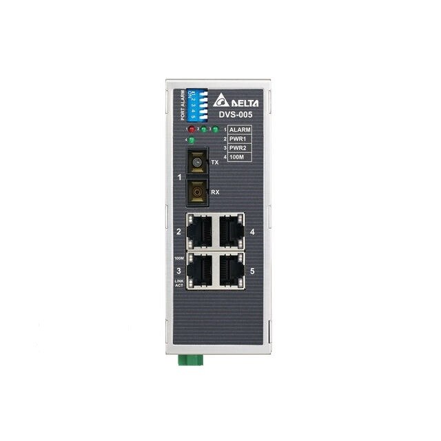 Switch ethernet industrial, fara management, 4 x RJ45, 12 - 48 VDC, multimode 5 km, compatibil cu protocoalele EtherNet/IP, Profinet, CC-LINK IE si DNP 3.0